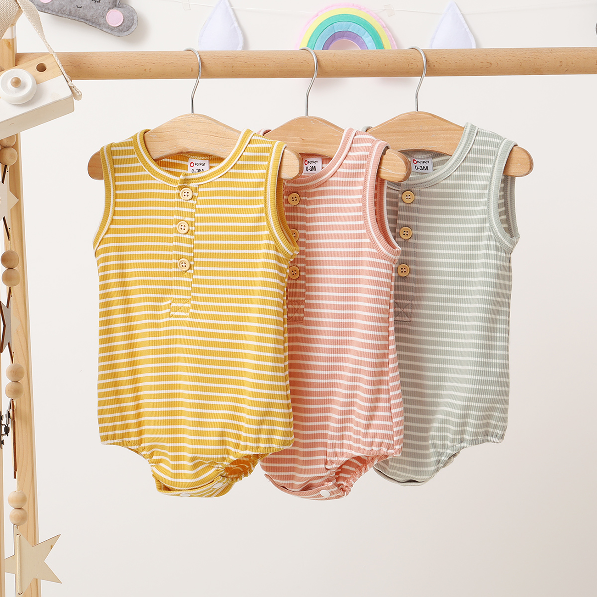 

Baby Solid Striped Sleeveless Romper
