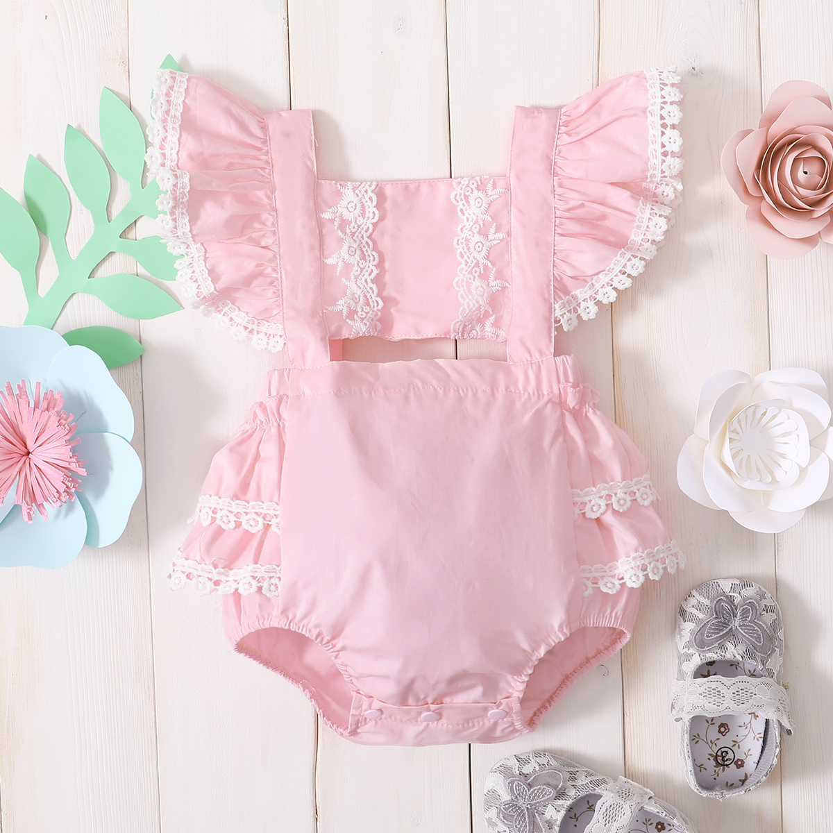 

Baby Flutter-sleeve Lace Rompers & Bodysuits