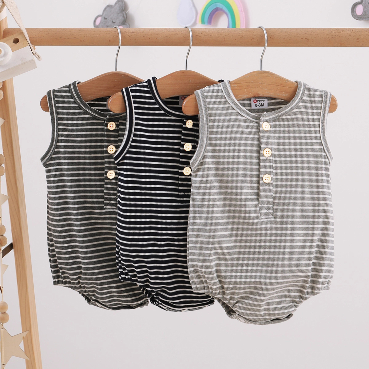 

100% Cotton Stripe Print Sleeveless Baby Romper