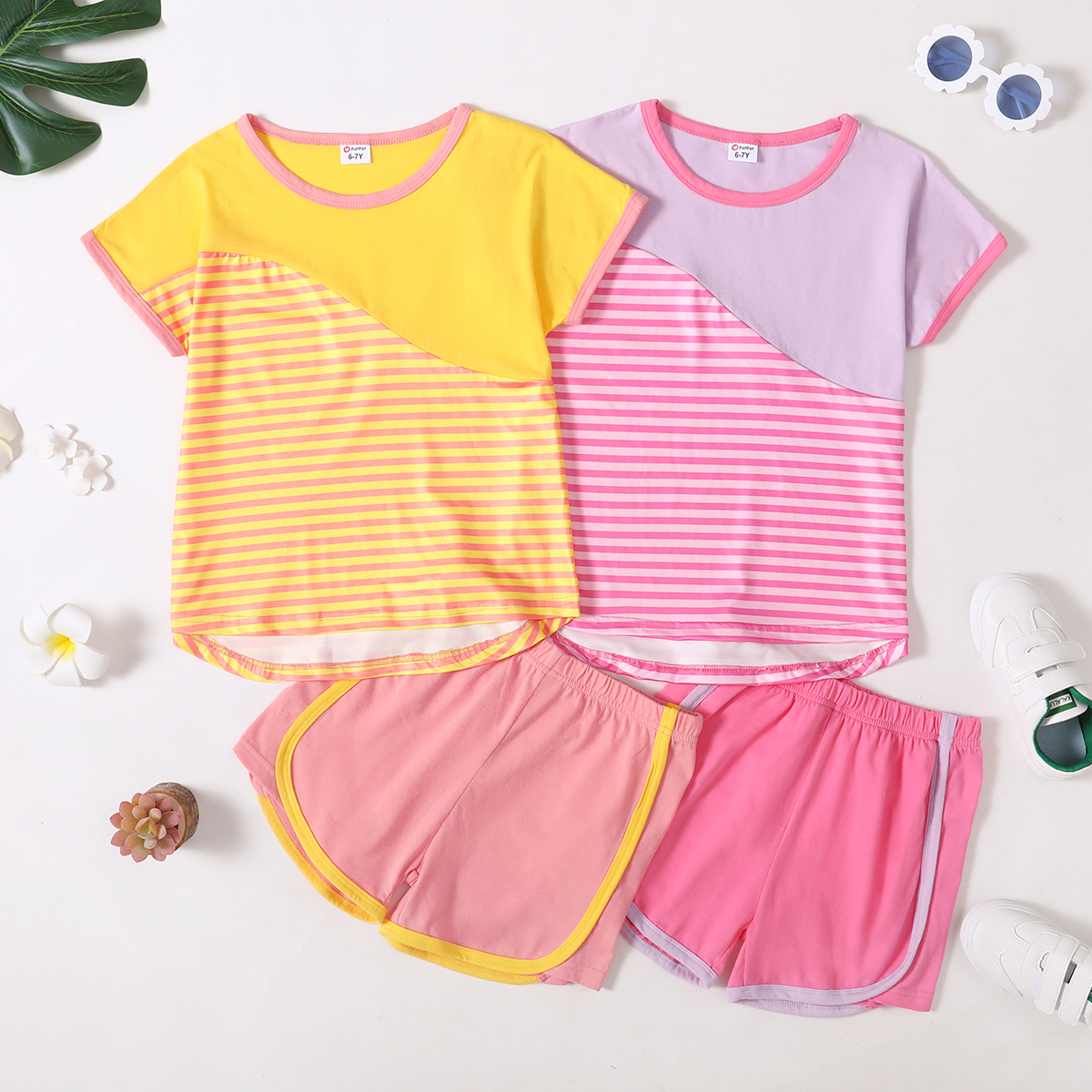 

Stripe Color Block Tee and Shorts Athleisure Set for Toddlers/Kids