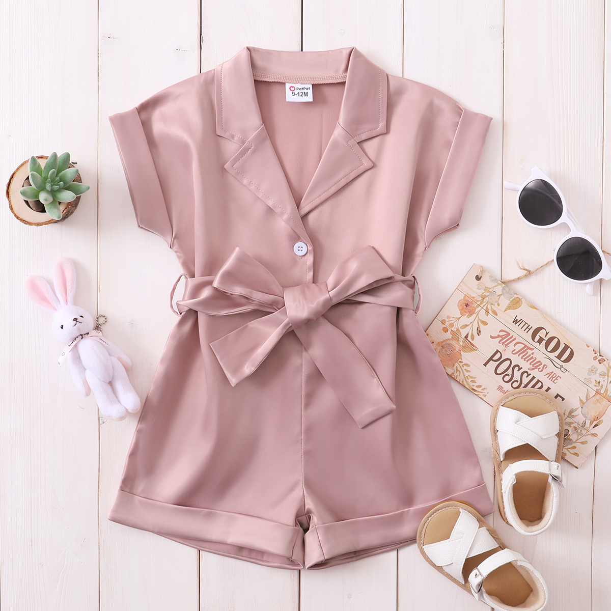 

Solid Color Lapel Collar Short-sleeve Baby Romper