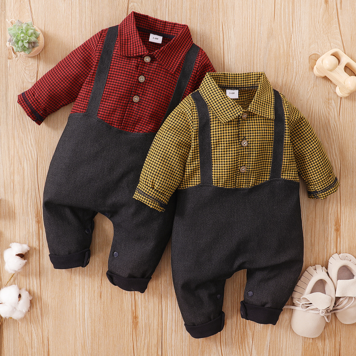

Plaid Print Long-sleeve Colorblock Faux-two Baby Jumpsuit