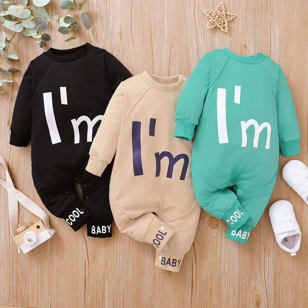 

Baby Boy/Girl Letter Print Long-sleeve Snap-up Jumpsuit