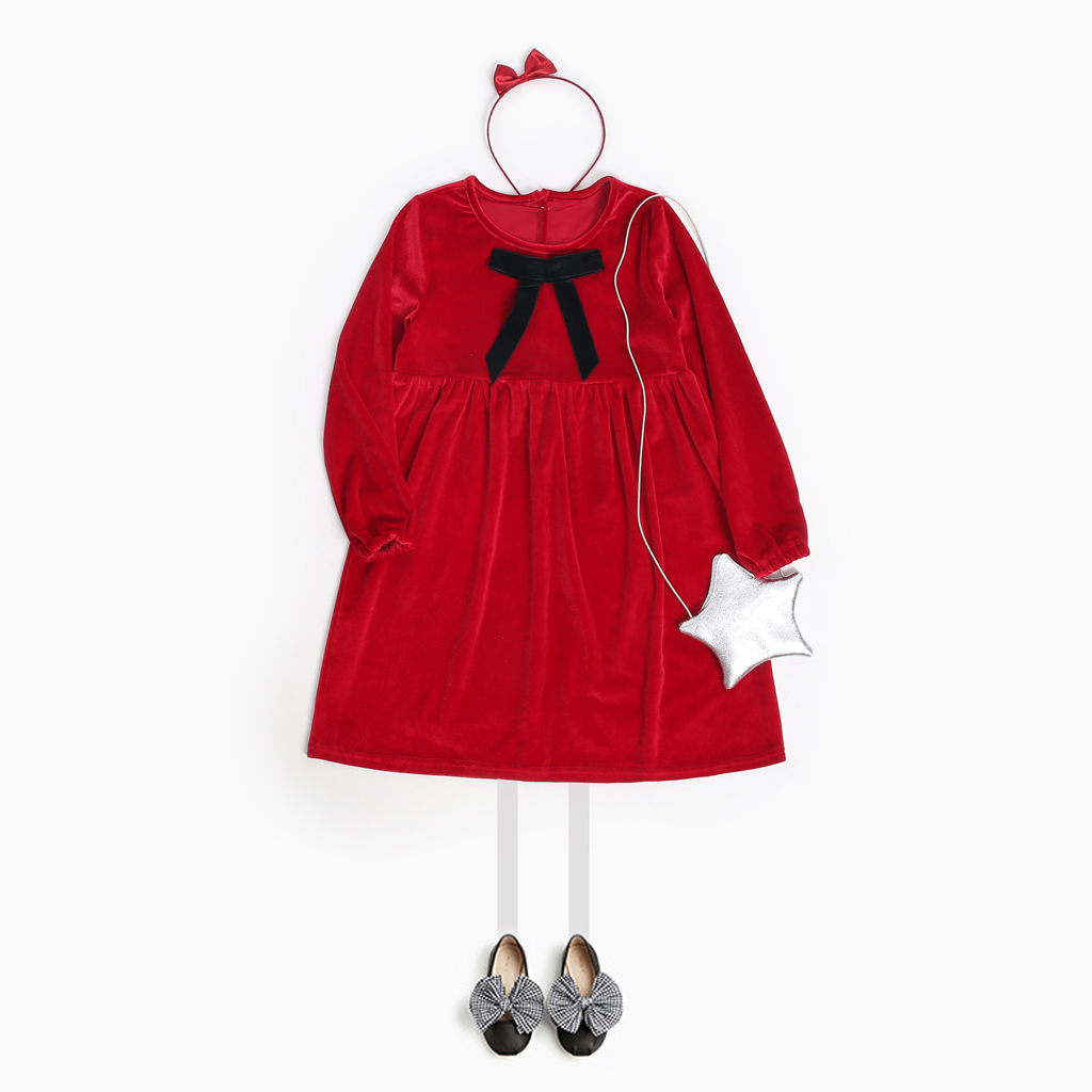 

Lovely Christmas Long-sleeve Red Dress for Girls