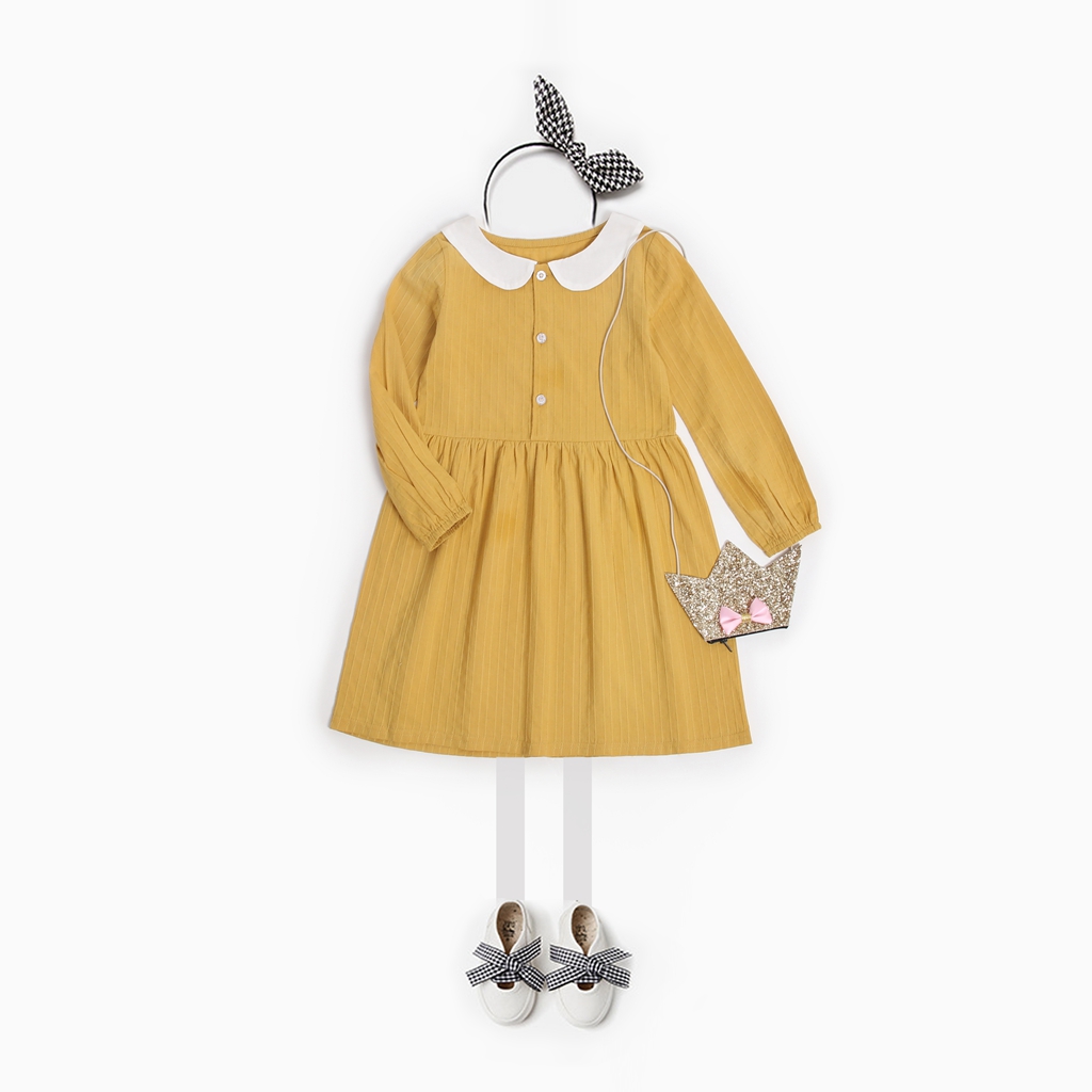 

Peter Pan Collar Long-sleeve Dress in Yellow