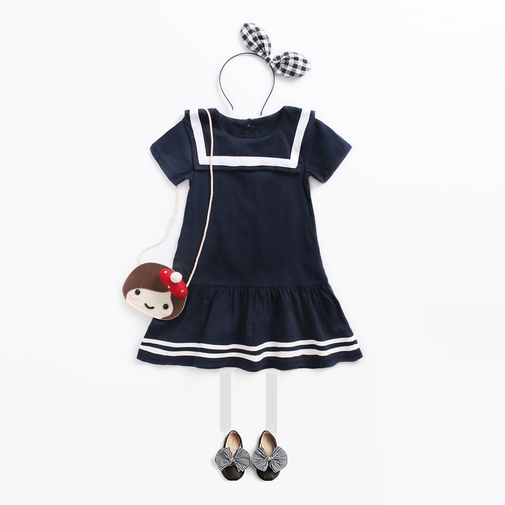 

Lovely Navy Style Short-sleeve Dress for Girls