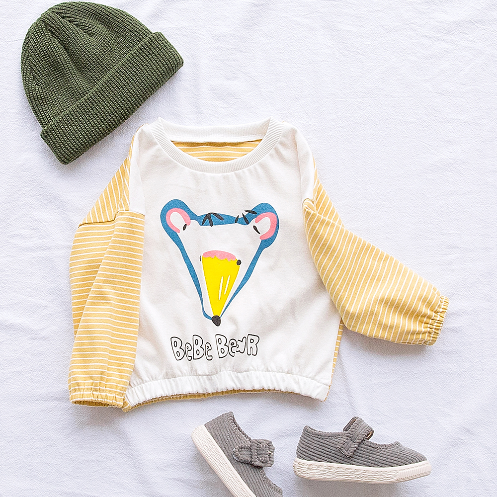 

Baby / Toddler Cute Striped Rabbit Print Faux-two Pullover
