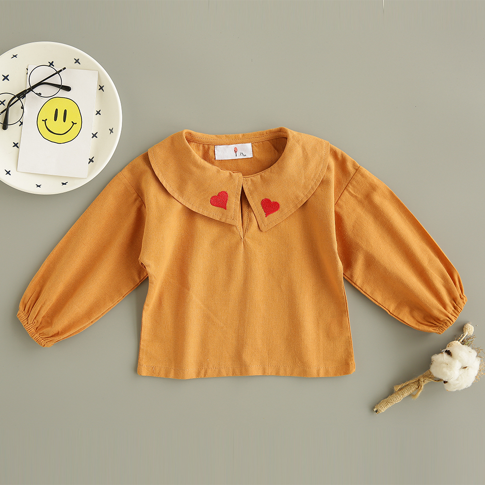 Baby / Toddler Heart Embroidery Doll Collar Solid Shirt