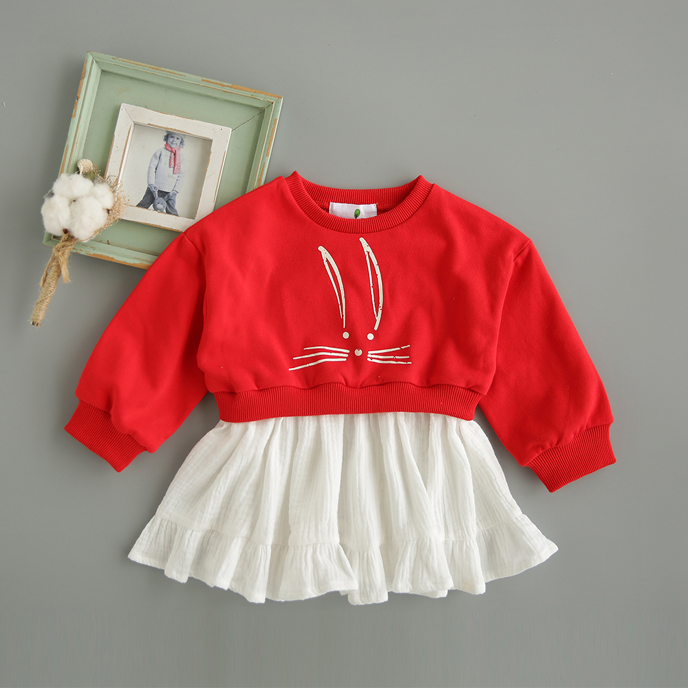 

Baby / Toddler Girl Rabbit Print Mesh Splice Long-sleeve Dress