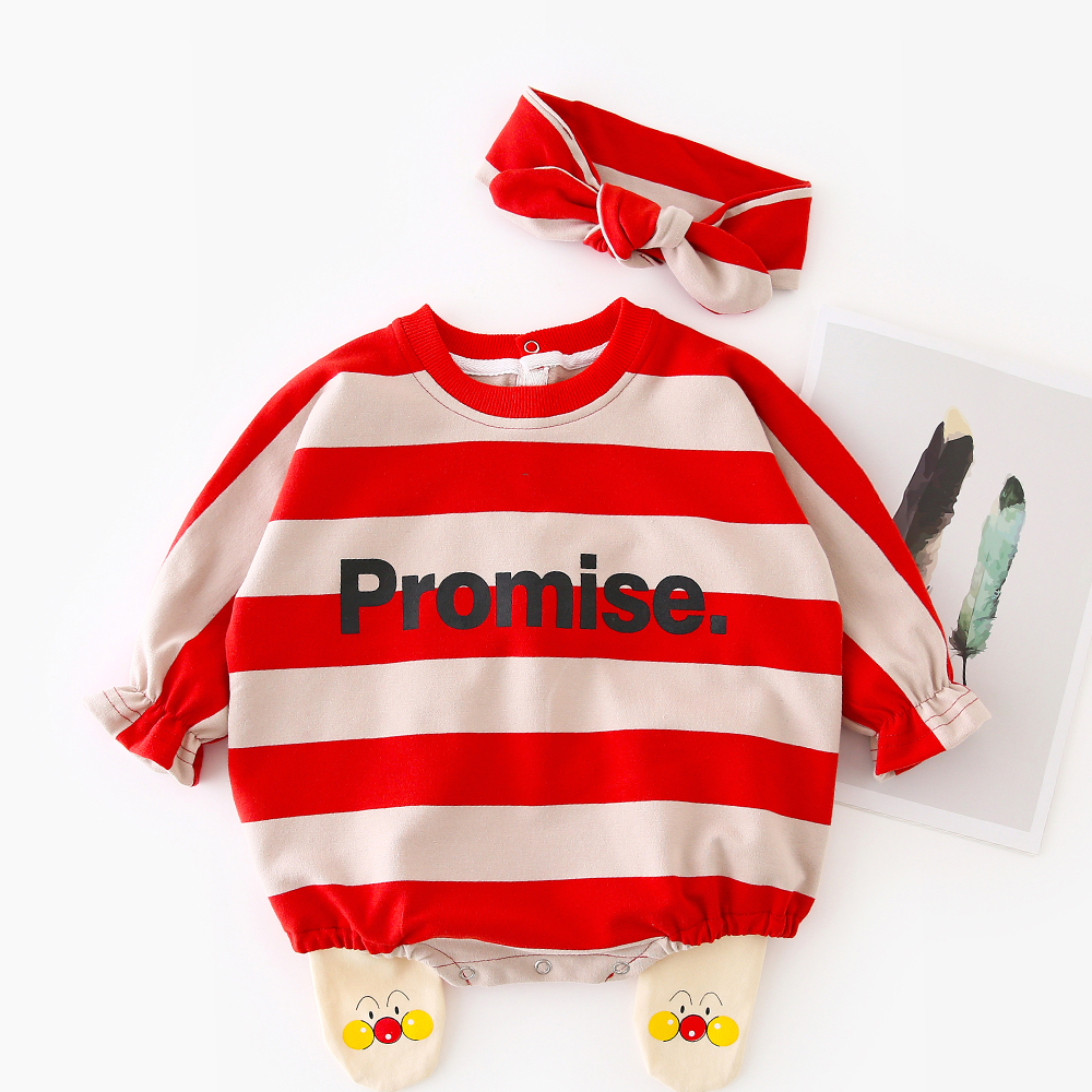 

Baby Girl Stripe Promise Letter Print Loose Style Long-sleeve Jumpsuit and Headband