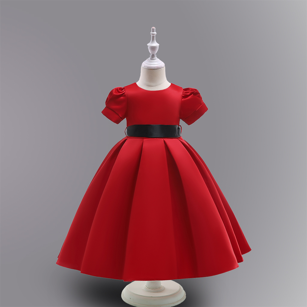 

Toddler Girl's Solid Puff-sleeve Pleated Party Dress
