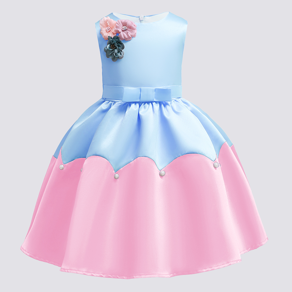 

Sassy Color Blocked 3D Flower Decor Party Dress