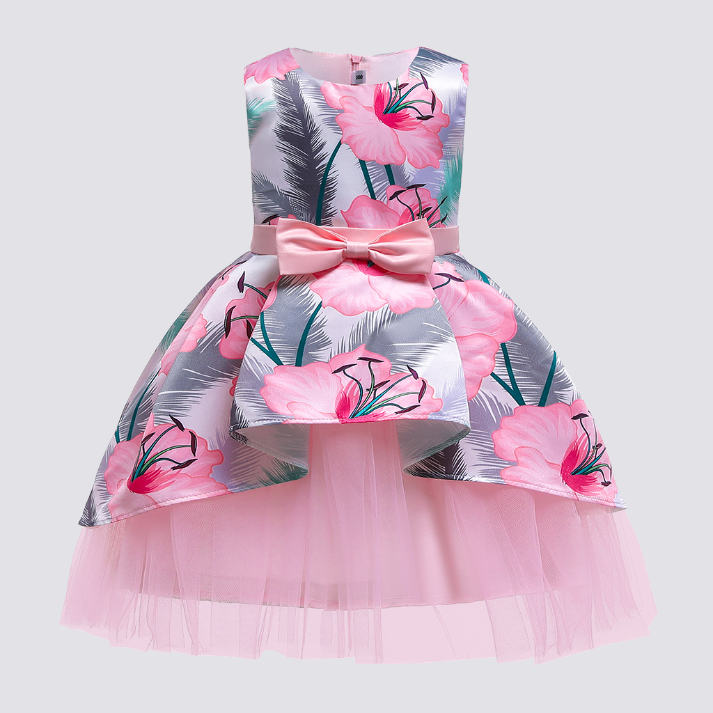 

Sweet Flower Allover Bow Belt Splice Tulle Party Dress