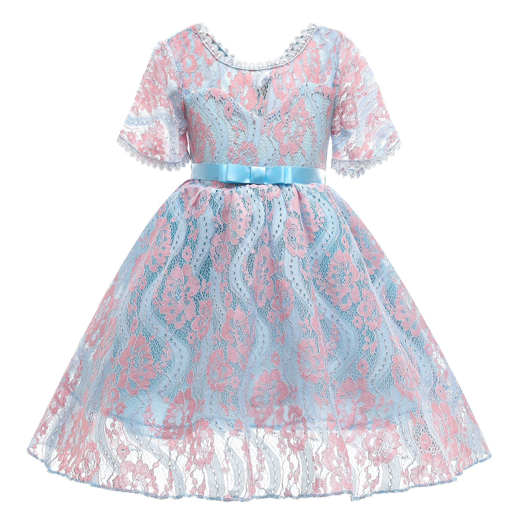 

Elegant Solid Mesh Short-sleeve Party Dress