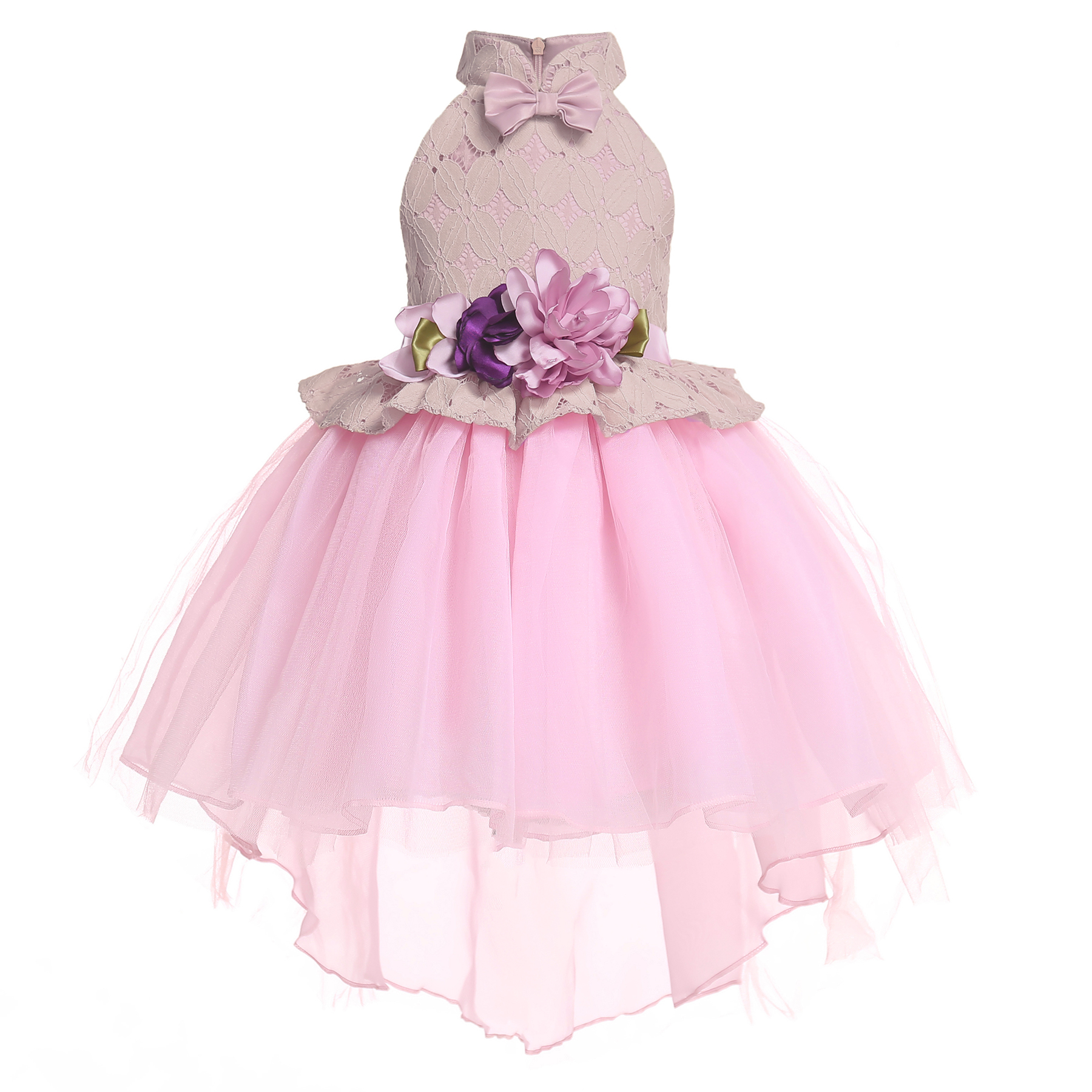 

Elegant Solid Flower Decor Mesh Party Dresses