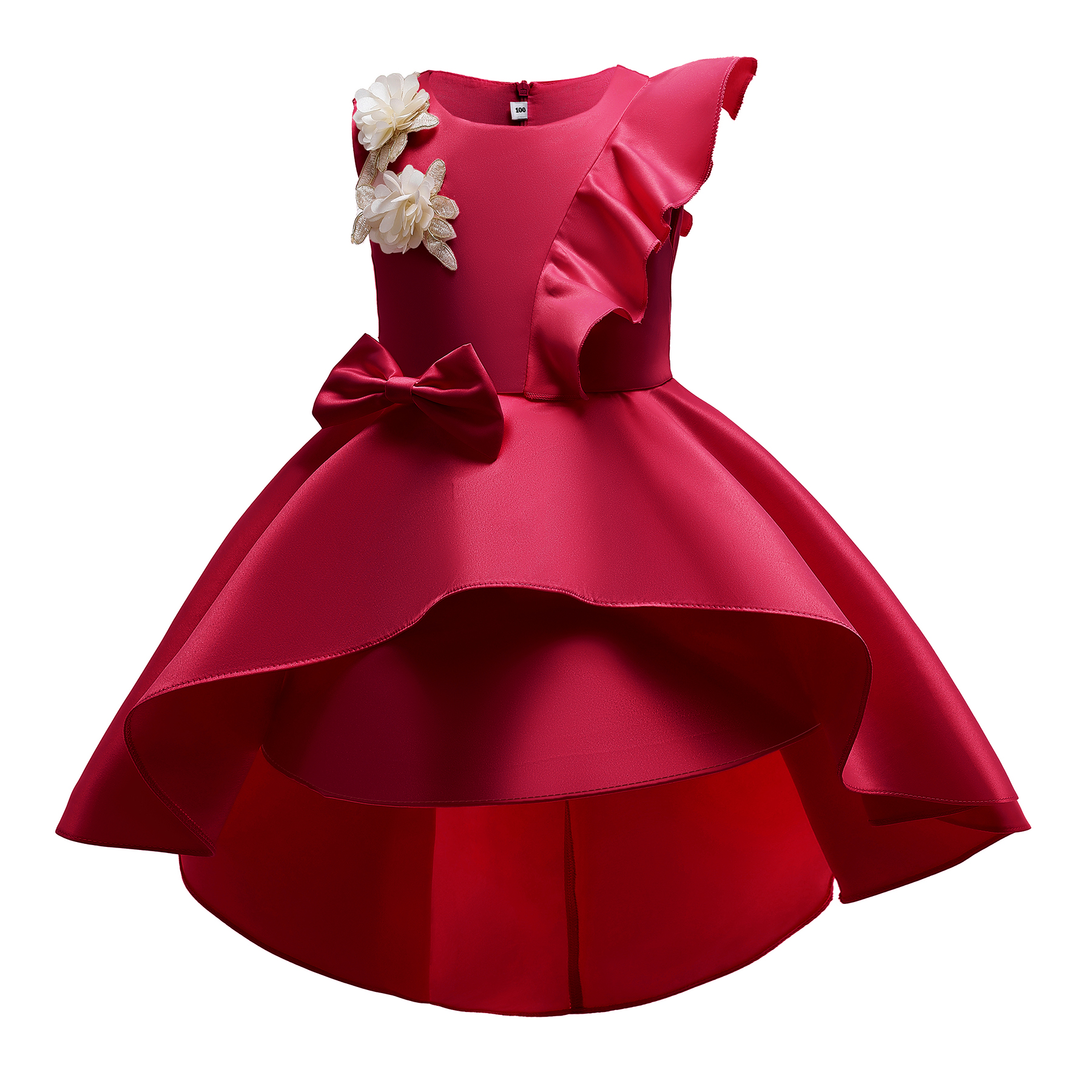 

Trendy Flower Decor Ruffled Bowknot Sleeveless Party Dress