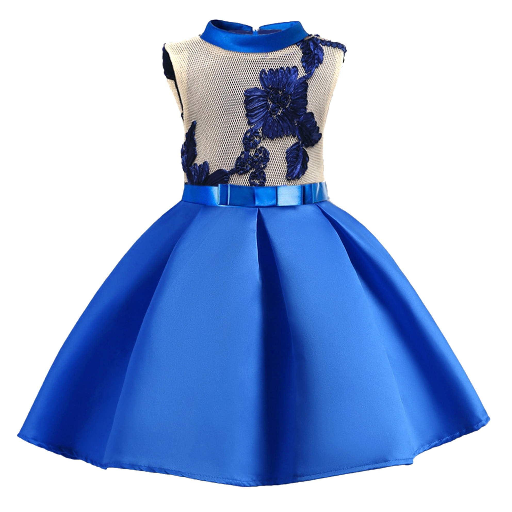 

Toddler Floral Blue Sleeveless Party Dress