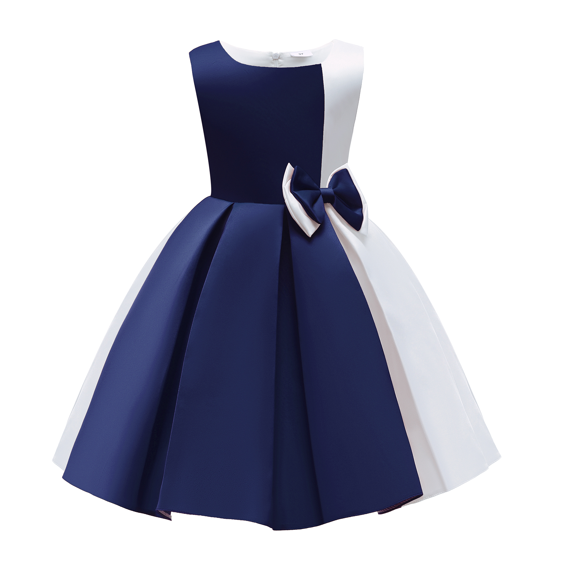 

Toddler Girl Bowknot Colorblock Sleeveless Party Dress