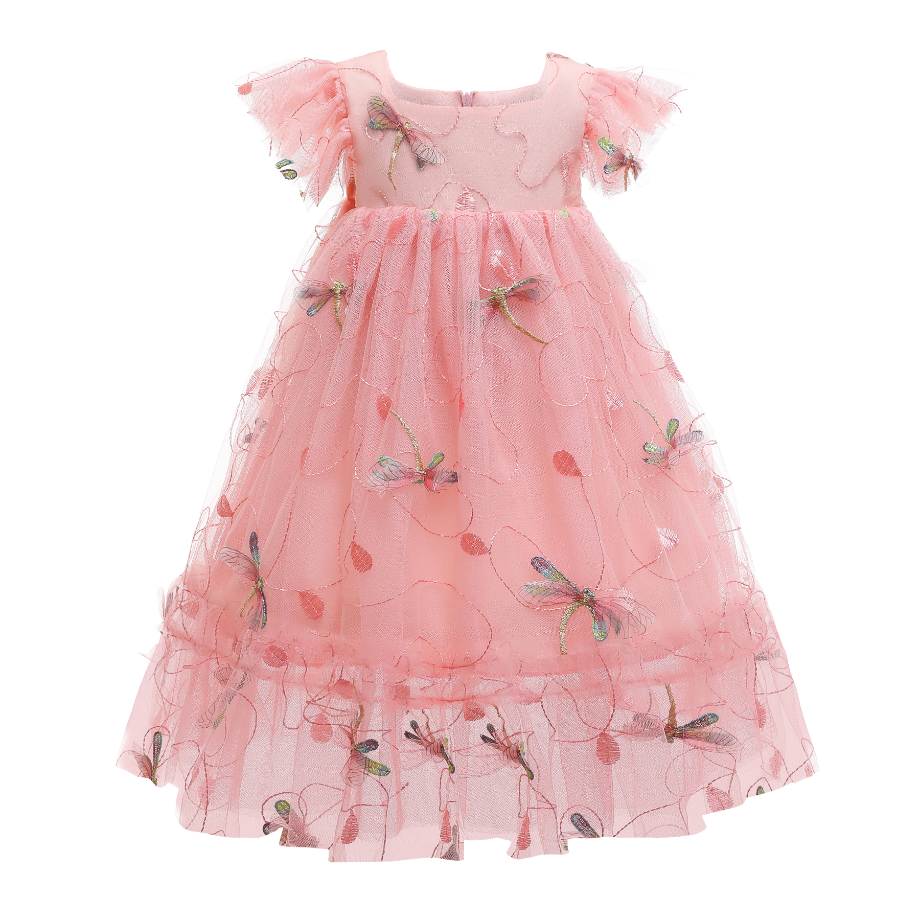 

Toddler Girl Dragonfly Print Lace Party Dress