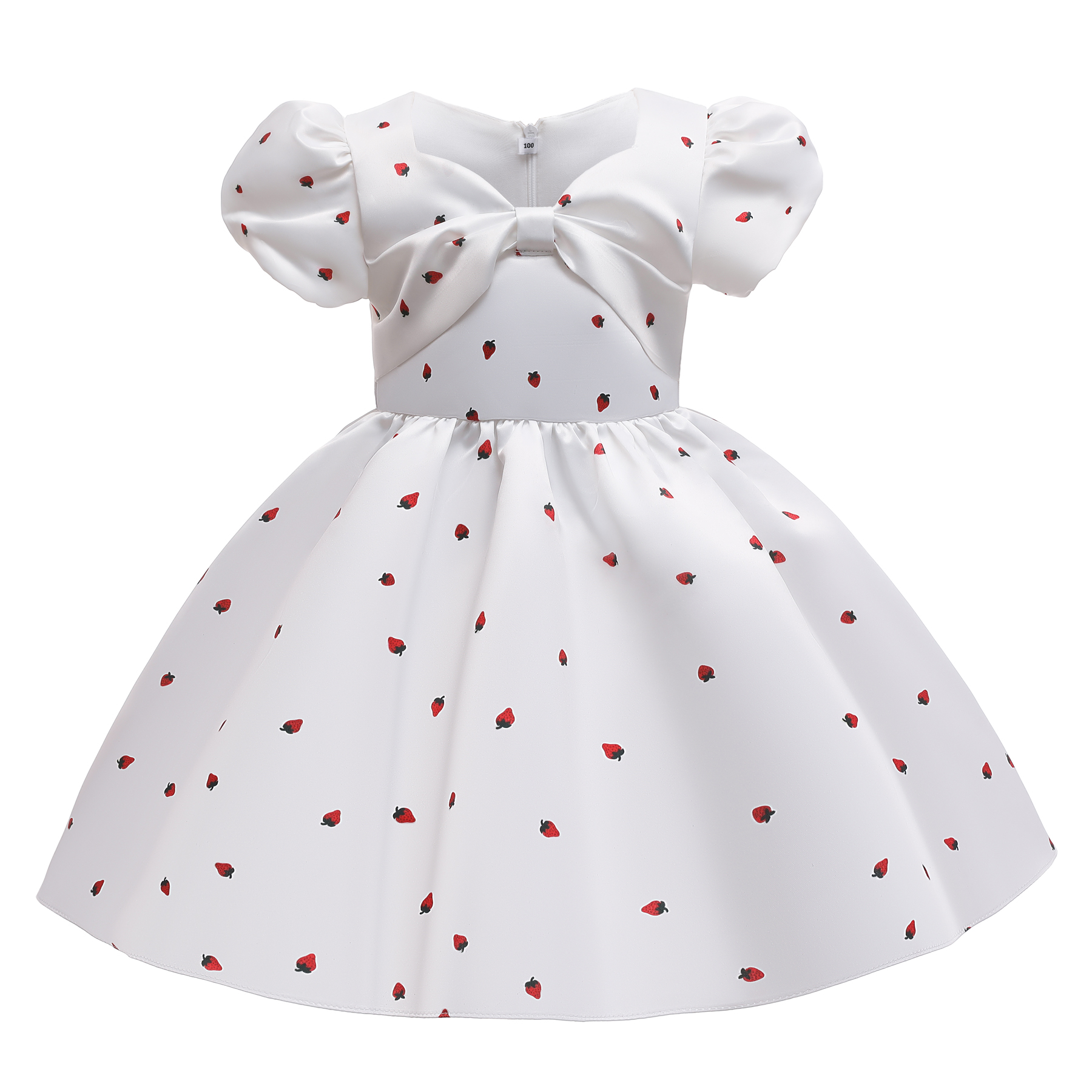 

Kid Girl Strawberry Print Bow Decor Short-sleeve Princess Costume Party Dress