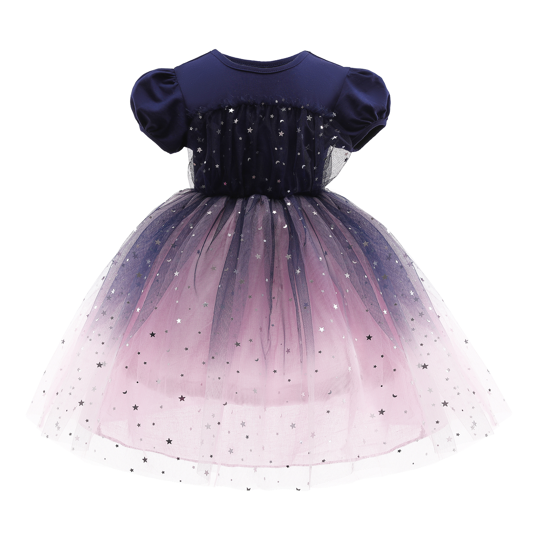 

Fashionable Kid Girl Star Decor Gradient Mesh Party Dress