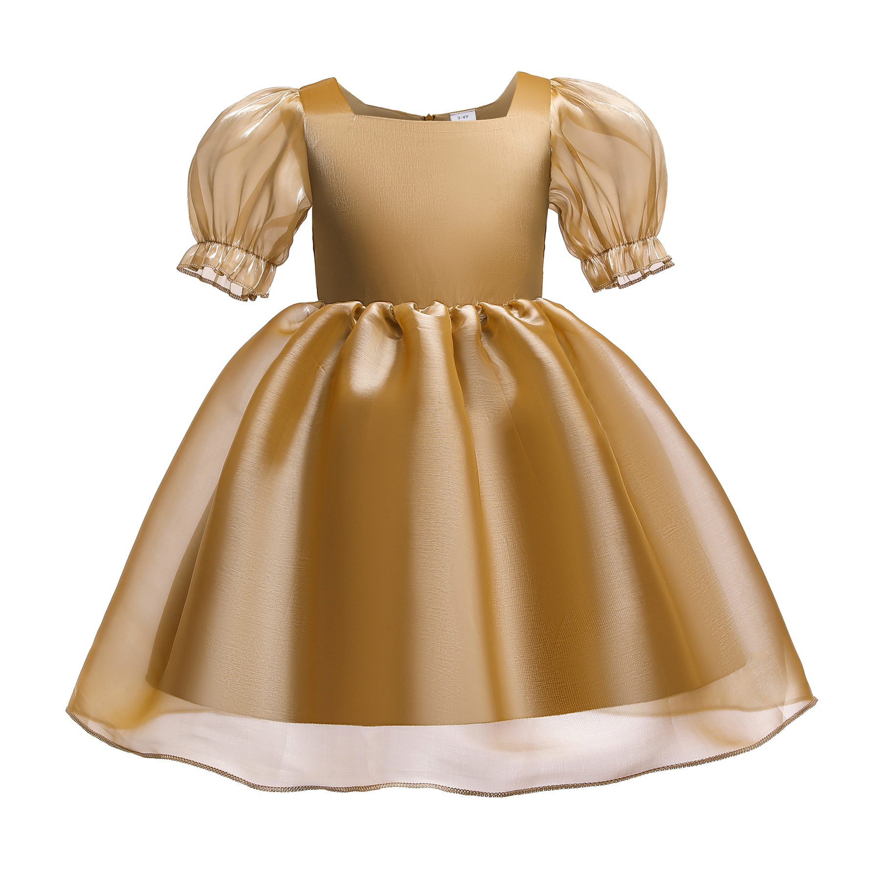 

Toddler Girl Square Neck Zipper Short Puff-sleeve Princess Costume Party Tutu Tulle Dress