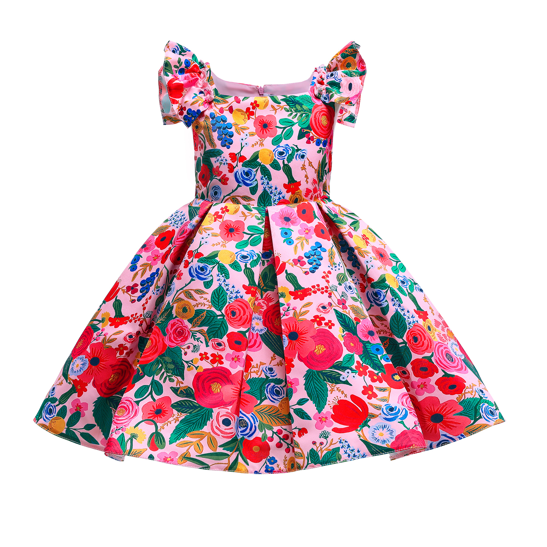 

Toddler Girl Floral Print Flutter-sleeve Princess Costume Party Pleated Dress
