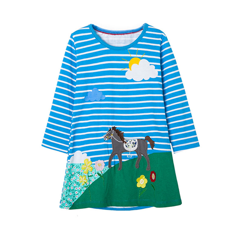 

Bright Horse Applique Striped Long Sleeve Dress for Baby Girl and Girl