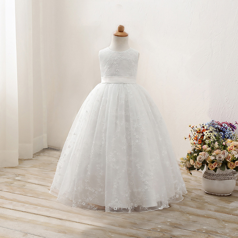 

Girl's Chic Floral Embroidered Maxi Wedding Party Dress