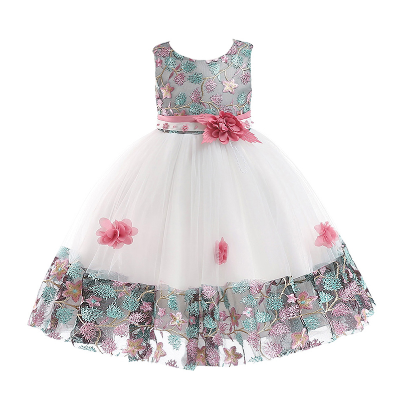 

Beautiful Colorful Flower Embroidery Tulle Party Dress for Toddler Girl and Girl