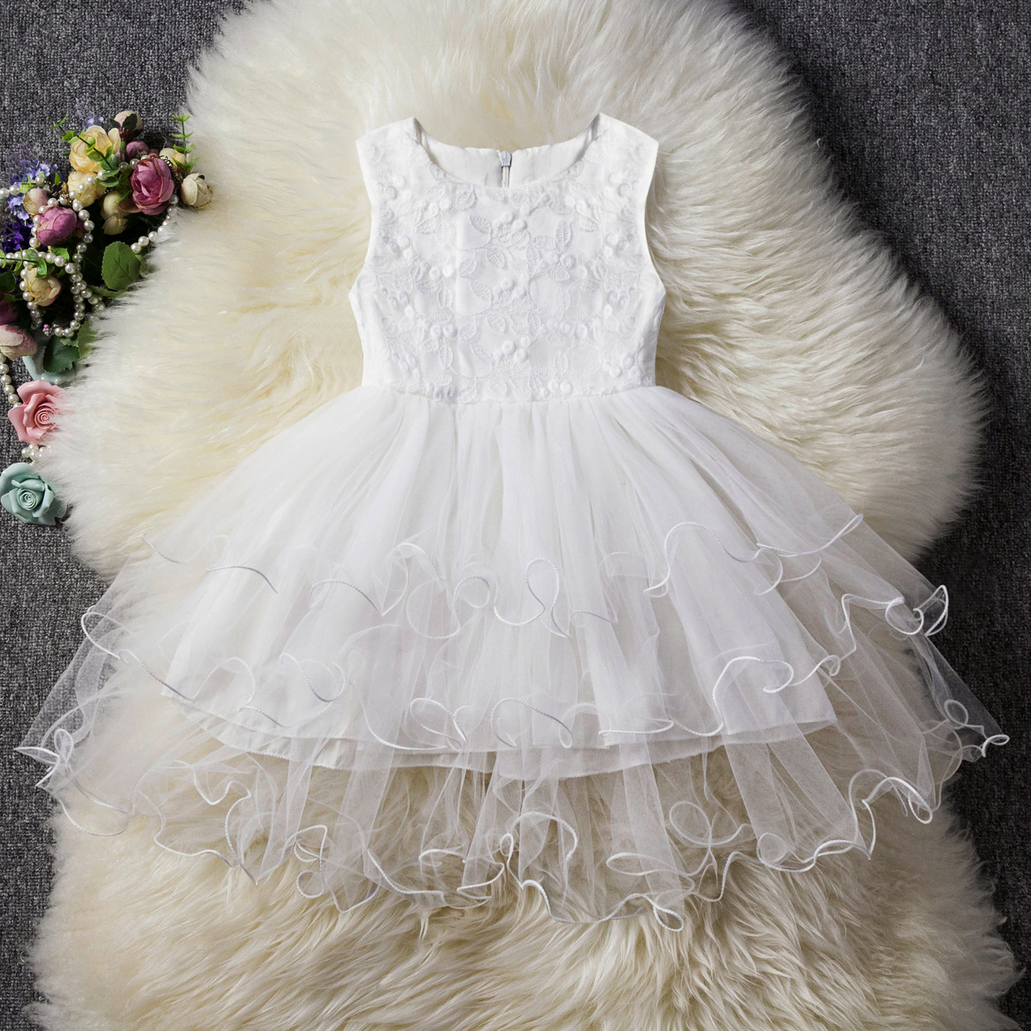 

Baby/ Toddler Girl's Floral Lace Tiered Tulle Party Dress