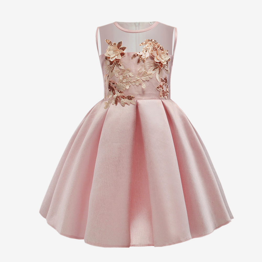 

Toddler / Kid Floral Embroidered Decor Sleeveless Pleated Party dress