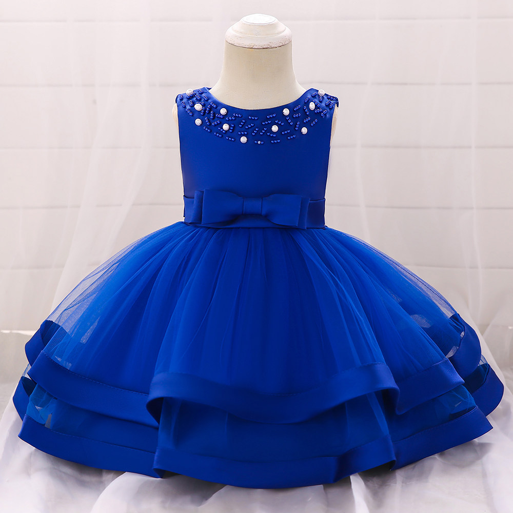 

Baby / Toddler Solid Pearl Decor Bowknot Tulle Party Dress