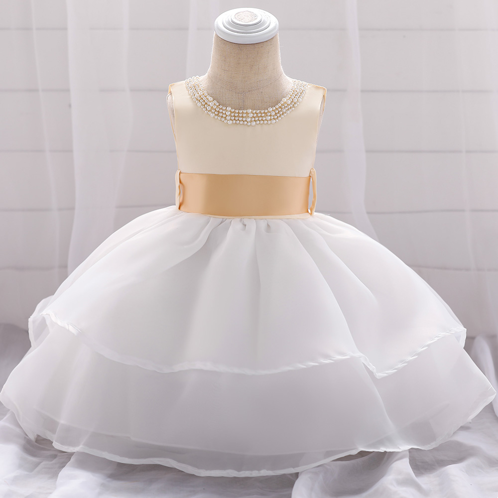 

Baby / Toddler Elegant Beaded Collar Bowknot Belt Sleeveless Tulle Bubble Dress