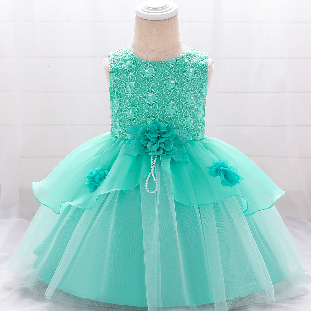 

Baby Girl Floral Print Hollow Design Tulle 3D Flower Decor Party Dress