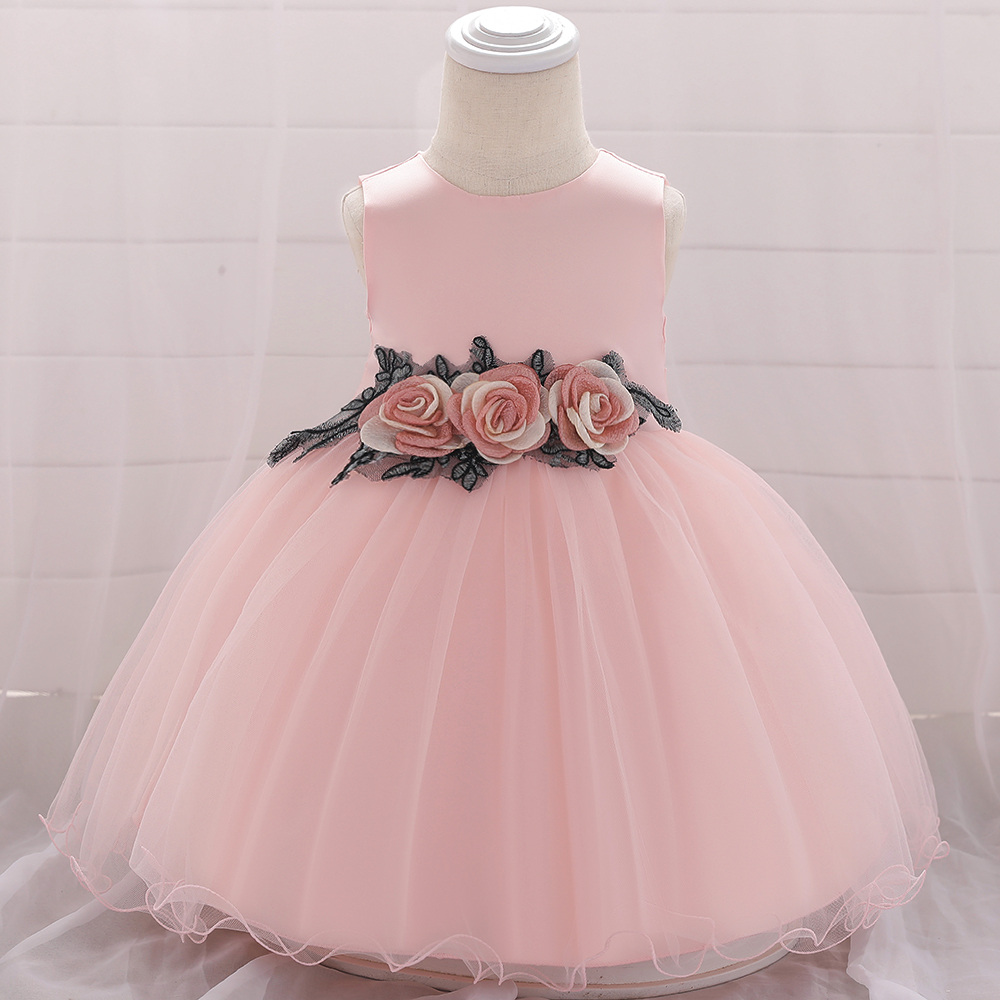 

Baby / Toddler Elegant Rose Waist Decor Solid Tulle Sleeveless Party Dress