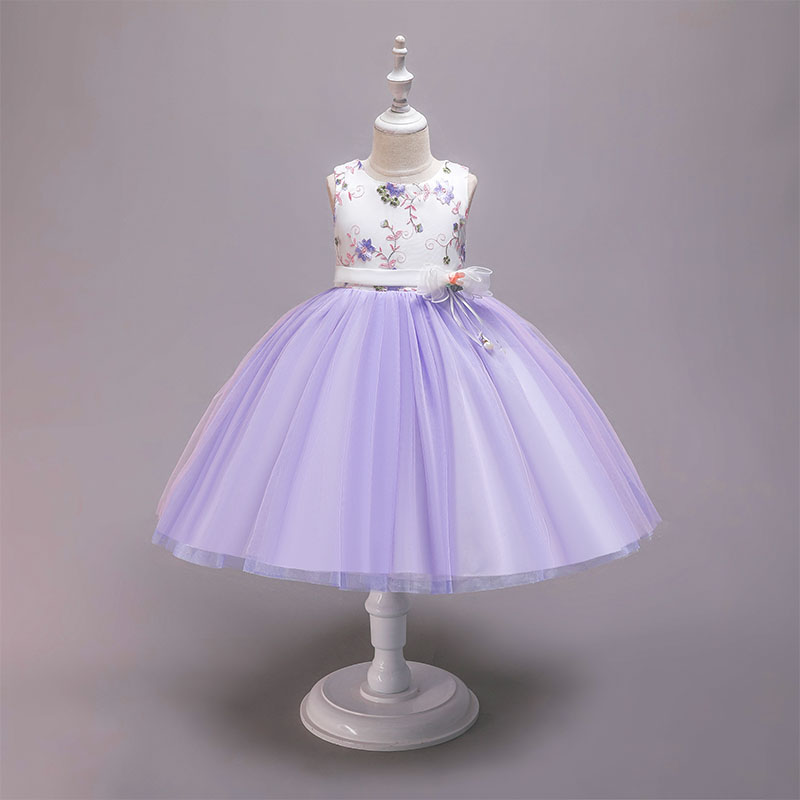 

Toddler Girl Bow Decor Flower Embroidered Mesh Design Sleeveless Party Dress