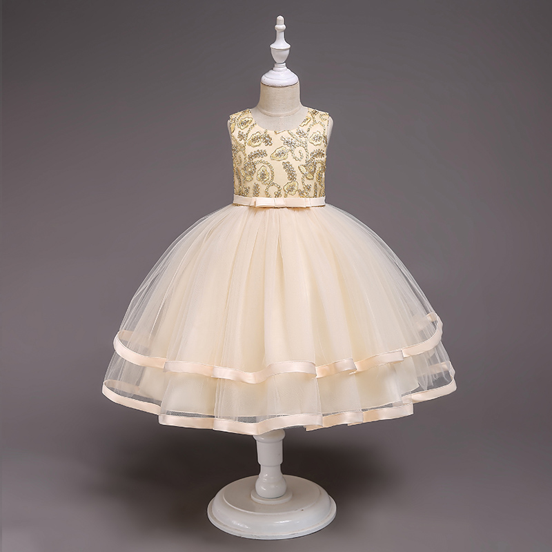 

Baby / Toddler Solid Gold Stamping Style Sleeveless Party Dress
