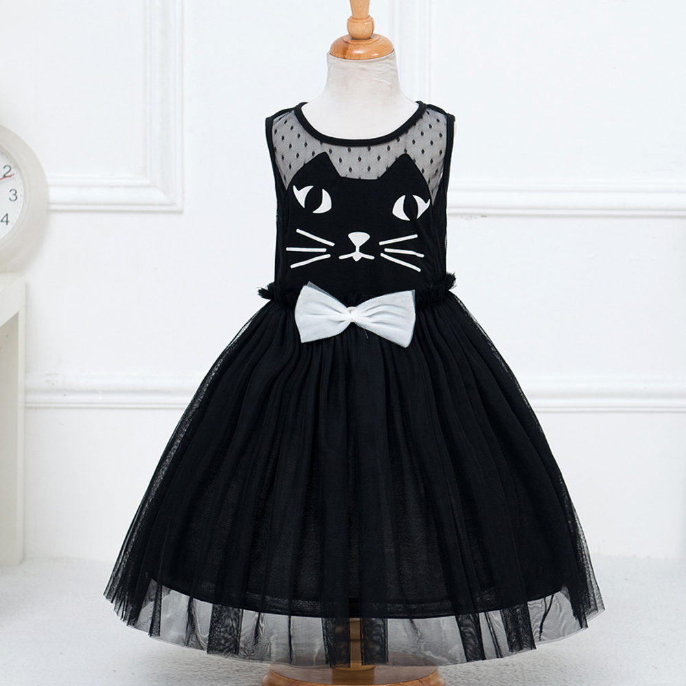 

Baby / Toddler Cat Print and Bowknot Decor Sleeveless Party Dress