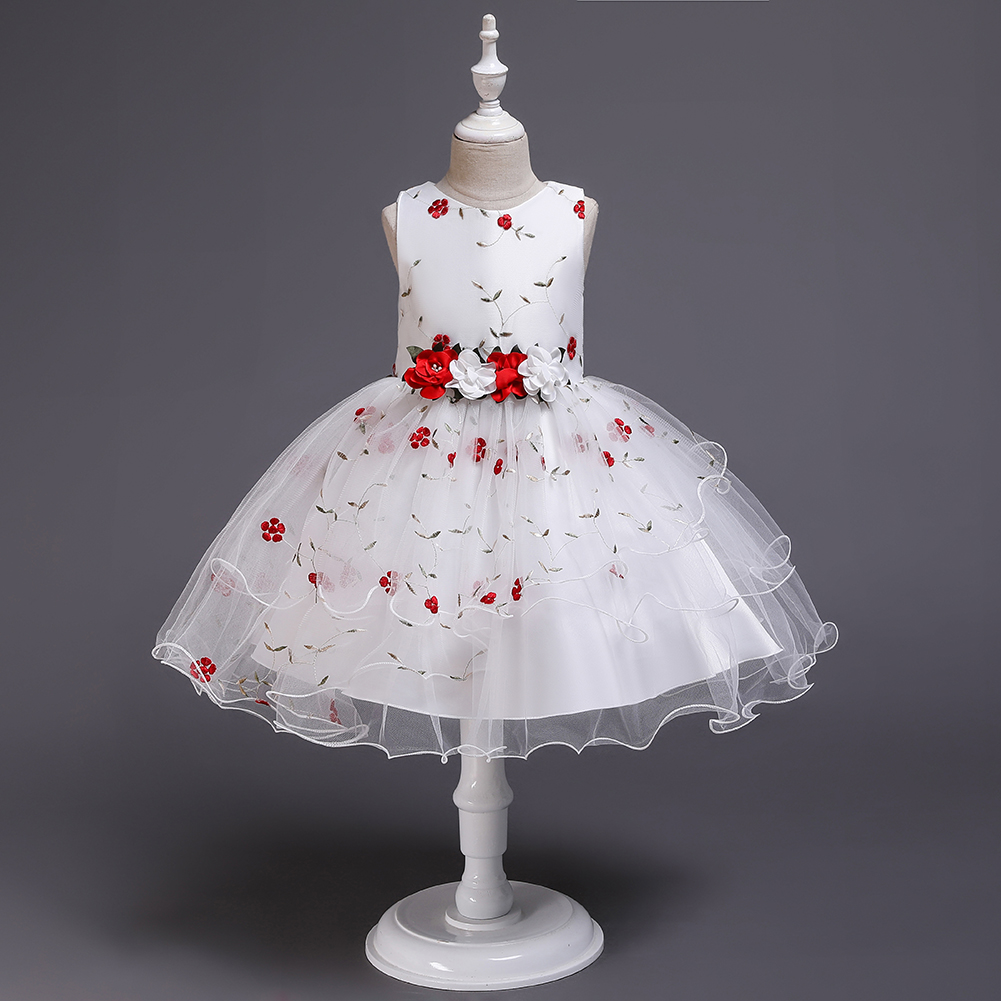 

Girl's Print Floral Mesh Elegant Party dress