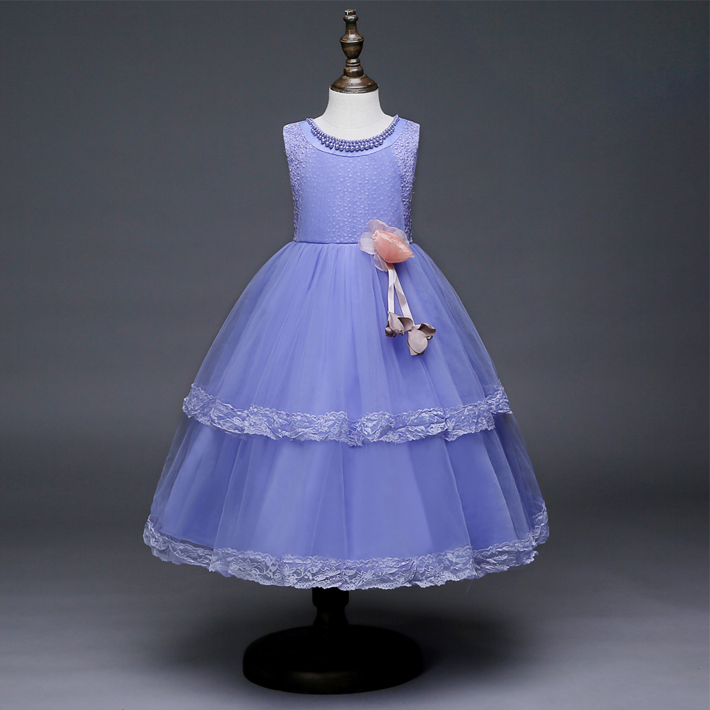 

Girl's Solid Elegant Dotted Floral Sleeveless Party dress