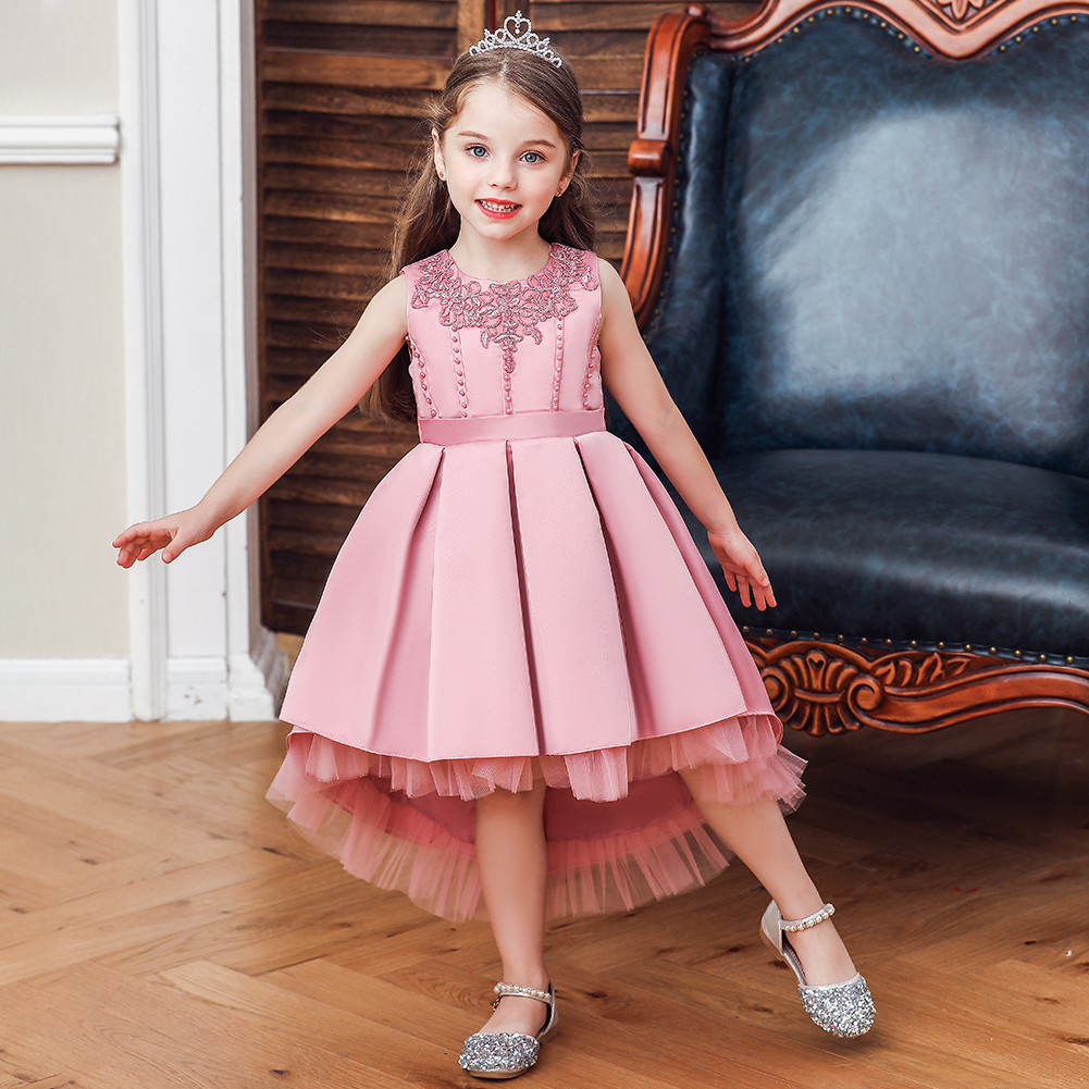 

Solid Floral Embroidered Pleated Princess Dress