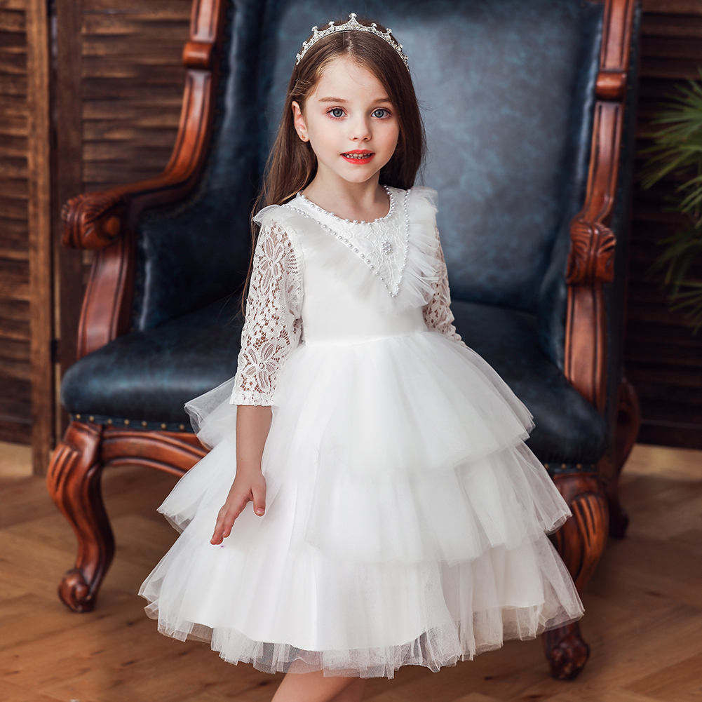 

Baby / Toddler Solid Hollow Out Lace Tulle Princess Long-sleeve Party Dress