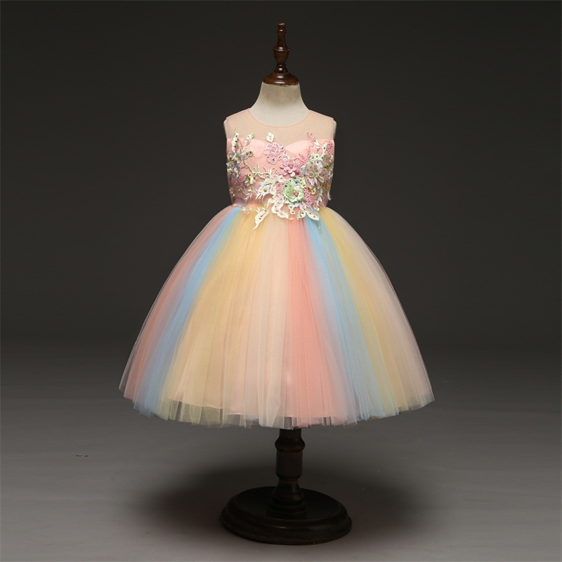 

Toddler Sweet Embroidered Colorful Tulle Sleeveless Princess Party Dress
