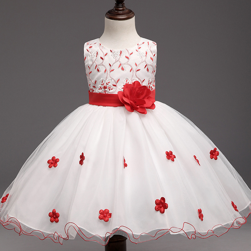 

Baby / Toddler Sweet Floral Embroidered Bowknot Decor Print Party Dress