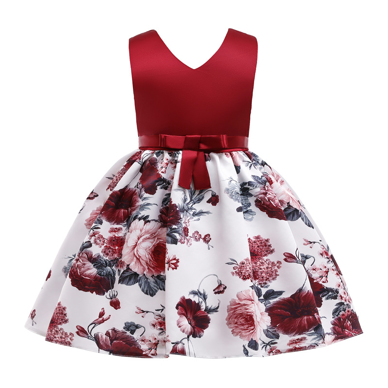 

Toddler Girl Bowknot Design Floral Print Sleeveless Party Dress