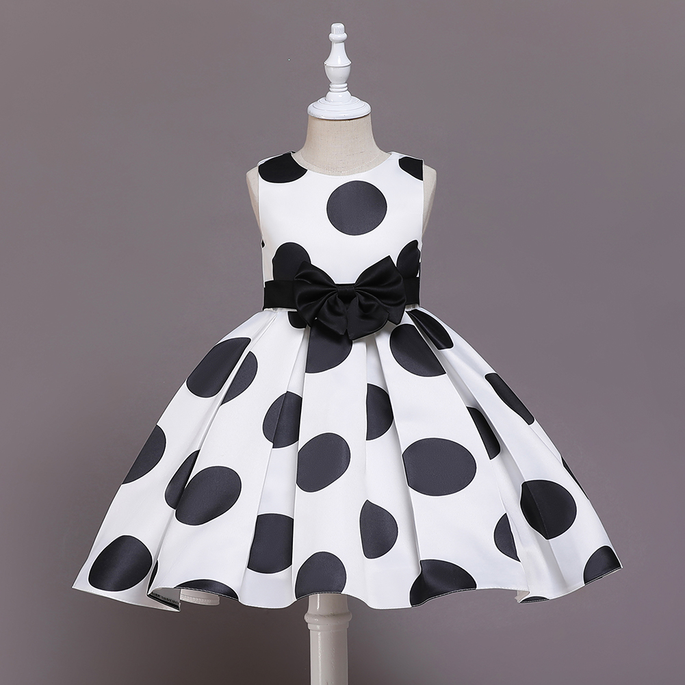 

Toddler Girl Polka dots Bowknot Design Sleeveless Party Dress