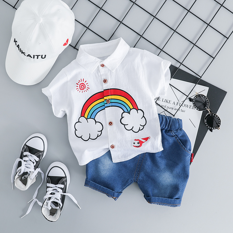 

Baby / Toddler Rainbow Cloud Print Shirt and Denim Shorts Set