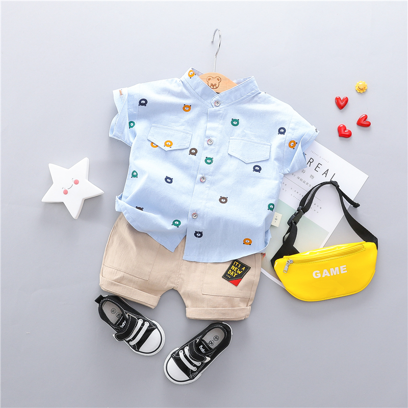 

2-piece Bear Print Shirt and Trouser Set