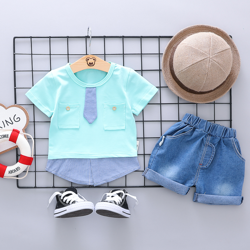 

Baby / Toddler Boy Tie Decor Faux-two Top and Denim Pantie Set